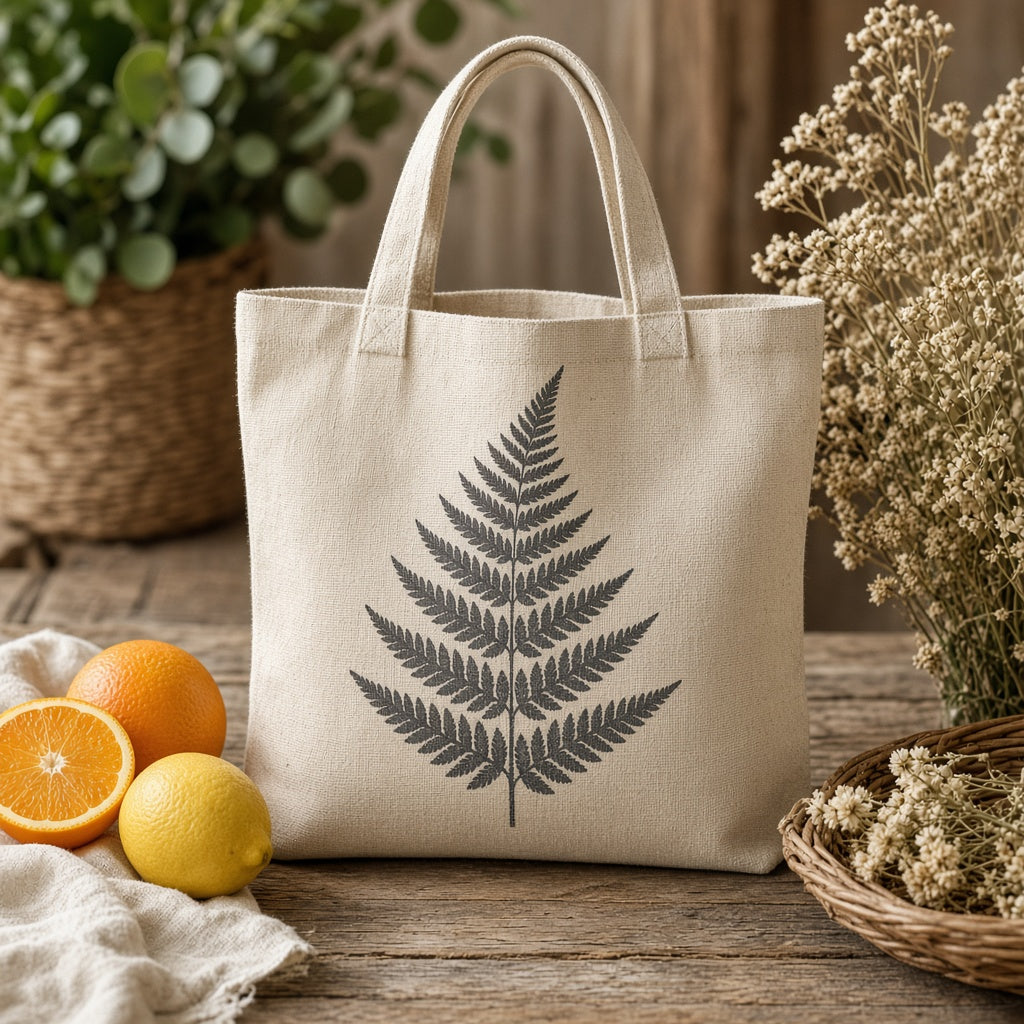 Fern Spray Canvas Tote · Natural